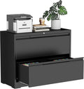 2-Drawer Metal File Cabinet with Lock,Steel Printer Stand with Storage for Home Office,Lateral Filing Cabinet for Legal/Letter/A4 Files,Assembly Required(35.43''W-2 Drawers,Black)