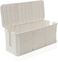 Cable Management Box, Handmade Rattan Cable Organizer with 2 Open Slots, Cord Hider for Power Strip, Router & USB Hub, Registered U.S. Design Patent (D1,112,102), 13" x 5.1" x 5.1", White