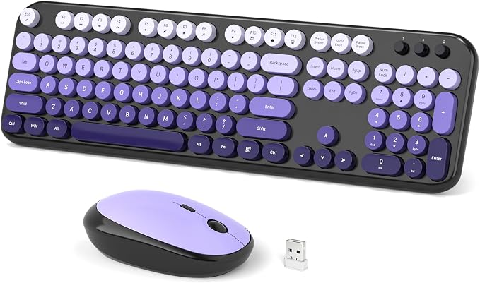 Dilter Wireless Keyboard Mouse Combo, Typewriter Full Size Keyboard and 2 in 1 USB Connected Mouse for Windows 7/8/10, Laptop, Desktop, PC, Computer (Black Purple)