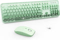 Sage Green Wireless Keyboard and Mouse Combo, Creamy Bubble Keyboard with Round Keys, 2.4GHz Cute Typewriter Style Full Size Mint Green Keyboard with Number Pad for PC Laptop Desktop