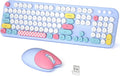 Wireless Keyboard and Mouse Combo, Meidosa 2.4GHz Colorful Full-Size Retro Typewriter Keyboard with Cat Shape 3 Level Adjustable Optical Mouse for PC/Desktop/Laptop/Windows (Pale Blue Colorful)