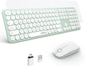 2.4GHz Full Size XTREMTEC Wireless Keyboard and Mouse Combo,Ultra Slim Silent Cute Aesthetic Retro Round Keycap,Cordless Quiet Green Keyboard and Mouse Wireless for Windows,Mac OS (Macaron Green)