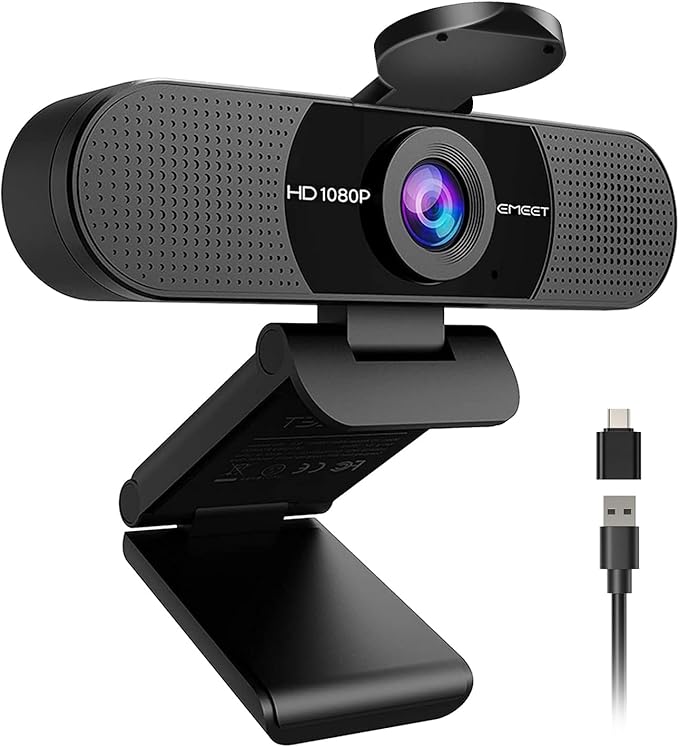 EMEET C960 1080P Webcam with Microphone, 2 Mics, 90° FOV, USB Type-A & A-to-C Adapter, Fixed Focus, Plug&Play Computer Camera for Zoom/Teams/Facetime/YouTube/Google Meet/Switch 2 Camera, 2025 Version