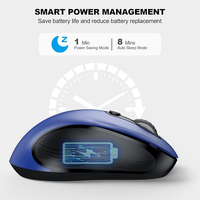 WisFox 2.4G Wireless Mouse for Laptop, Ergonomic Computer Mouse with USB Receiver and Type-C Adapter, 3 Adjustable Levels, 6 Button Cordless Wireless Mice for Windows Mac PC Notebook (Blue)