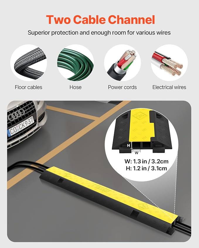 Happybuy 3 Pack of 2 Channel 11000lbs per Axle Capacity Protective Wire Cord Ramp Driveway Rubber Traffic Speed Bumps Cable Protector