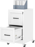 Ckzbx 2 Drawer File Cabinet with Lock, Narrow Vertical Filing Cabinet, Under Desk File Cabinets,White Metal File Cabinets for Home Office,Fit Letter/A4/Legal Size File (Wheel)