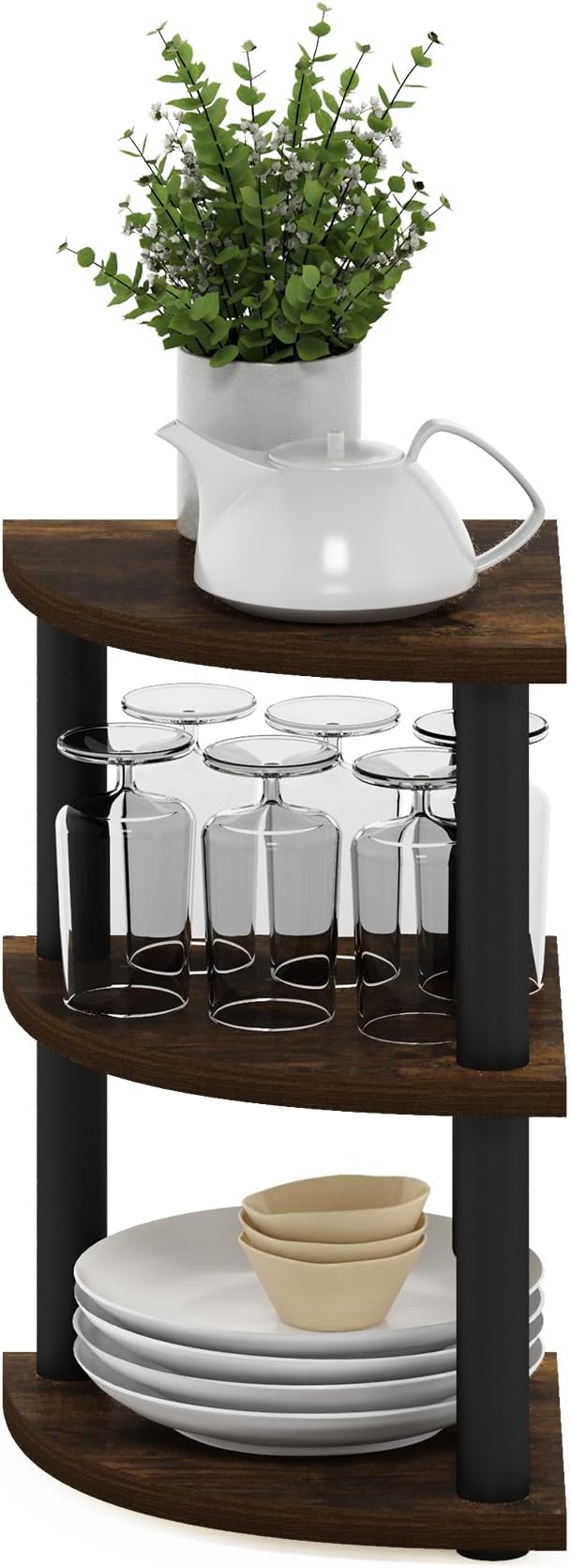 Furinno Turn-N-Tube Kitchen Countertop Organizer, 3-Tier Corner Countertop Organizer Shelf, Corner Shelf, for Kitchen, Pantry, Organizers and Storage, Amber Pine