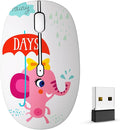 FMOUSE Cute Wireless Mouse Dual Mode with 2.4GHz USB Receiver and Bluetooth Connection for Laptop, iPad, Mac, AA Battery Silent Cartoon Cordless Mice for Kids and Students (Pink Elephant)