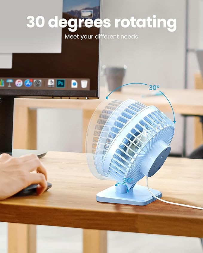 Gaiatop USB Desk Fan, Small But Powerful, Personal Portable Quiet 3 Speeds, Adjustable Mini Table Desktop fan for Cooling Home Office Car Summer Travel Gifts Light blue