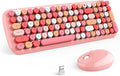 MOFII Wireless Keyboard and Mouse Combo, 2.4GHz Retro Typewriter Keyboard and Cute Mouse for Computer PC Desktops Laptop Windows(Pink Mix)