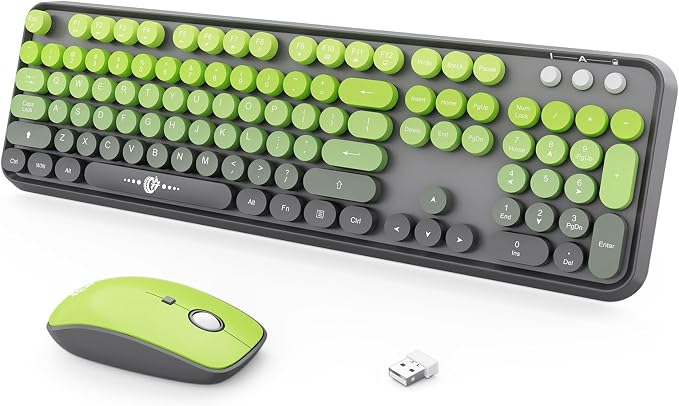 FOPETT Wireless Keyboard and Mouse Combo, 104 Keys Full-Sized 2.4 GHz Round Keycap Colorful Keyboards, USB Receiver Plug and Play, for Windows, Mac, PC, Laptop, Desktop (GradientMatchaGreen)