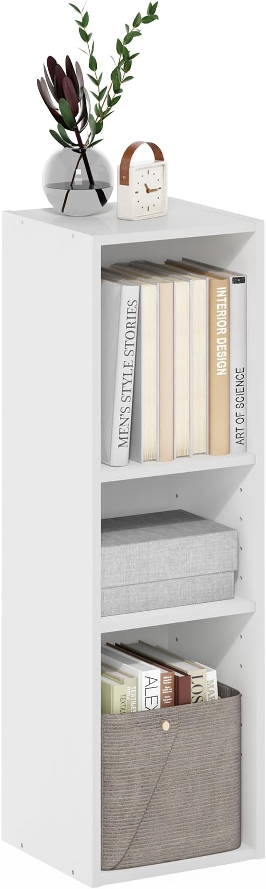 Furinno Fulda Book Shelf, 3-Tier Narrow Bookshelf, Bookcase with 10-in Width Storage Shelf, 9.3 x 9.8 x 31.5, for Living Room, Bedroom, Home Office, White