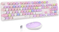 UBOTIE Colorful Wireless Keyboard and Mouse Combos, Retro Typewriter Floating Flexible Full-Sized Keys Computer Keyboard with Optical Mouse, 2.4GHz USB-A Connection for Windows Mac (White-Colorful)
