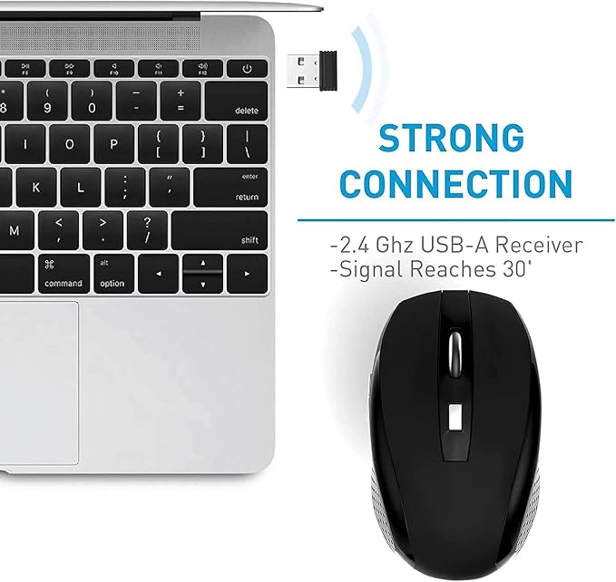 Guiheng Wireless Mouse, 2.4Ghz Wireless Computer Mouse 1200,6 Buttons with Nano Receiver for Laptop,PC,Chromebook,Computer,Notebook,Office (Battery not Included, Black)