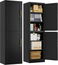 pozdeg 67" Metal Storage Cabinet with Lock, Tall Narrow Office File Cabinets with 2 Doors & 4 Adjustable Shelves, Metal Steel Locker for Home, School, Office, Garage or Gym (Black)