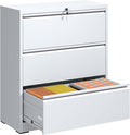 File Cabinets 3 Drawer,Metal Office Storage Filing Cabinet with Lock,White Lateral Filing Cabinet for Home Office,Horizontal Locking File Cabinets for Legal/Letter/A4 Files,Assembly Required