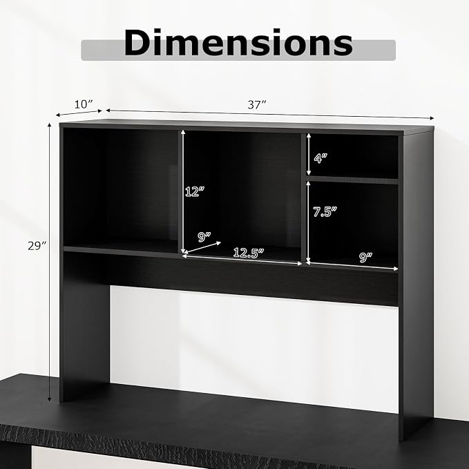 GOFLAME 4 Cubes Desktop Bookshelf, 37” Tabletop Wood Desk Shelf for Computer Monitor, Modern Countertop Desk Display Hutch Storage Organizer Shelf for Home Office, Dorm, Study, Black