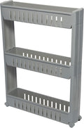 Simplify 3 Tier Slim Slide Out Storage Cart | Multi-Purpose Organization | Rolling | Wheels | Small Space | Laundry Room | Kitchen | Bathroom | Office | Grey