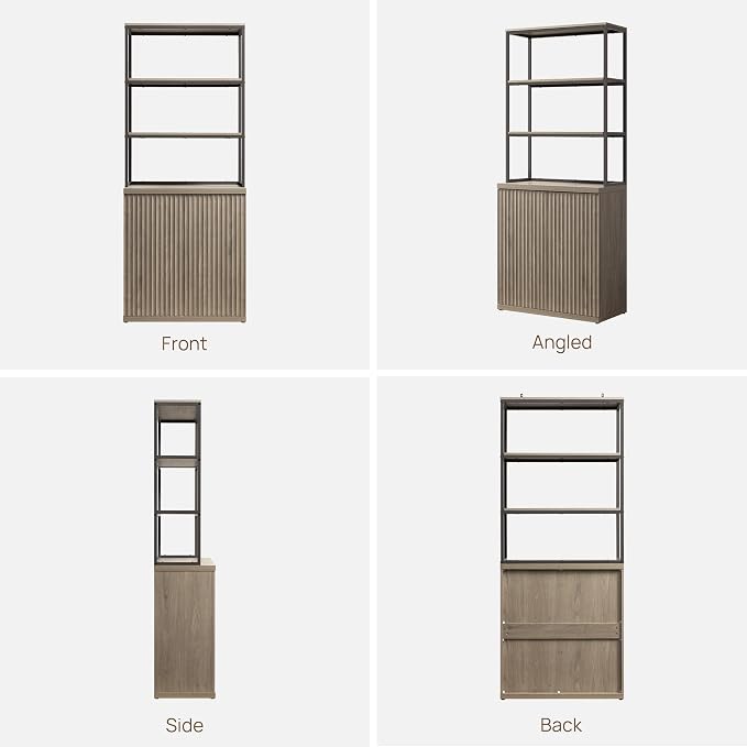 SICOTAS Book Shelf Fluted Bookshelf Cabinet - 75" Tall Bookcase 6 Tier Large Bookshelves with Doors Storage Modern Triple Wide Book Shelves Case for Living Room Home Office, Metal Frame, Grey
