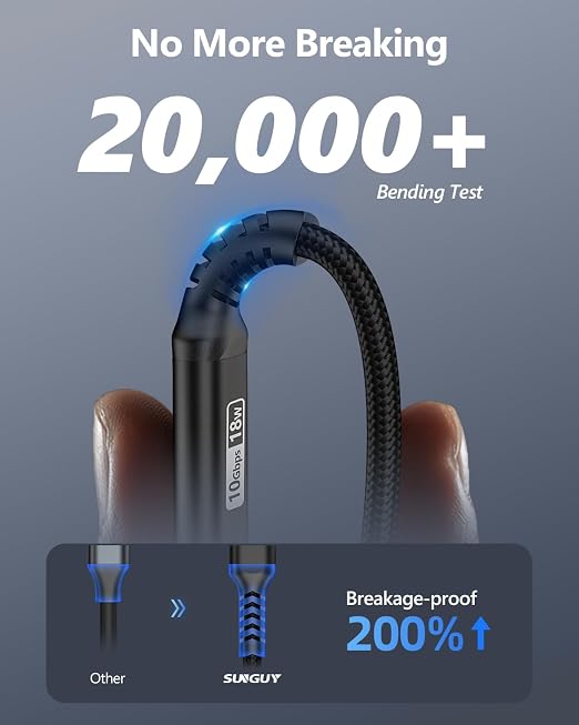 SUNGUY 10Gbps Android Auto USB C Cable,3A USB 3.1 Gen 2 Fast Charge & Data Transfer CarPlay Cable, for iPhone 17/16/15 Pro Max, Samsung T7, Galaxy S23 S22 Ultra Note 20, SSD- Black 4FT [2-Pack]