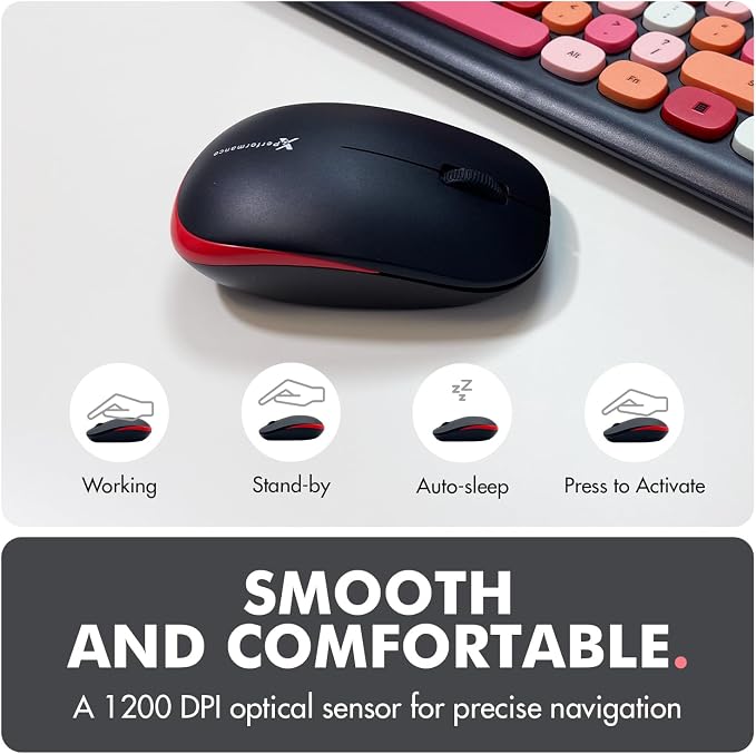 X9 Cute Wireless Keyboard and Mouse Combo - 2.4G Colorful Keyboard and Mouse Wireless with Retro Multi-Colored Typewriter, Keycaps for Windows Computer Keyboard, Laptop - Black