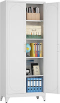 75" Tall Metal Storage Cabinet with 2 Doors and 4 Adjustable Shelves, Heavy Duty Steel Pantry Cabinet for Home Office, Kitchen, Garage and Laundry Room, White
