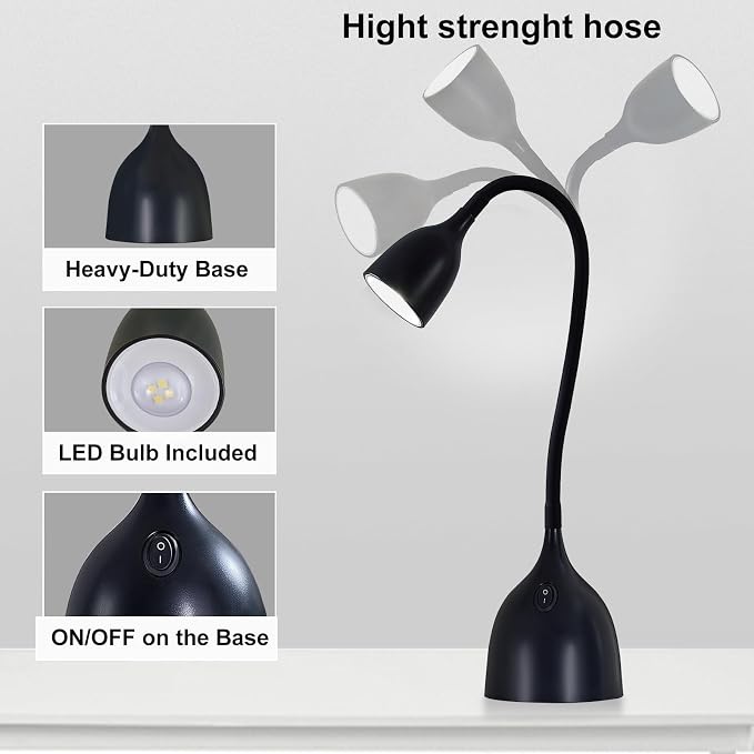 EJIAXIN Desk Lamp for Home Office, LED Reading Light, Small Adjustable Flexible Gooseneck Table Lamp, Eye-Caring Desk Lamp for College Dorm Room Study Lamp, Black
