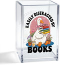 Easily Distracted By Books Acrylic Organizer Pencil Pen Holder, Cute Goose Book Stack Design Desk Storage Organizer, Bookworm Gifts for Book Goose Lover Bibliophile Librarian Books Club Member