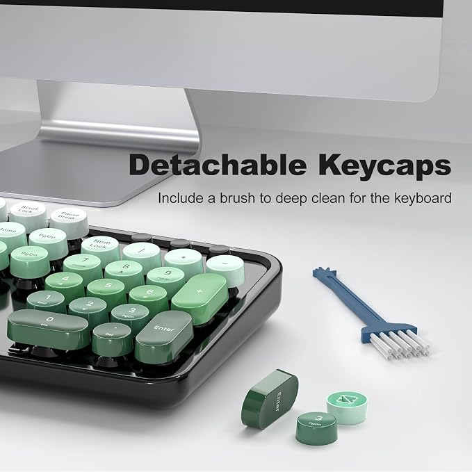 Wireless Keyboard and Mouse Combo, 2.4GHz Retro Full-Size Typewriter Keyboard with Number Pad and Wireless Mouse for PC/Laptop/Desktop/Windows (Black Green)
