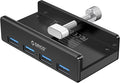 ORICO USB 3.0 Hub, USB Hub Clamp, Aluminum 4-Port USB Splitter with 4.92 FT USB Data Cable, Desktop Powered USB Hub for Monitors/Desks-Black (Without Power Adapter)