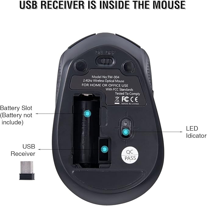 Wireless Mouse, 2.4G Silent Cordless Mouse for Laptop, Mouse with 6 Buttons and 3 Adjustable DPI for Computer, Deskbtop, MacBook, PC