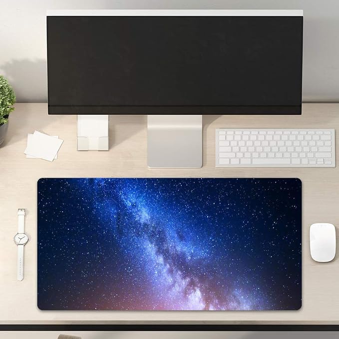 QIYI Desk Pad, Galaxy PU Leather Desk Blotter Protector, Waterproof Computer Desk Mat, Keyboard Mouse Pads, Non Slip Base Home & Office Accessories, Extended Large Size 31.5" x 15.7" - Starry Sky