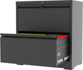 2 Drawer File Cabinet with Lock, Black Metal Lateral Filing Cabinets for Home Office, Heavy Duty Steel Horizontal Locking Storage Cabinet for Legal/Letter/A4 Size File, Assembly Required