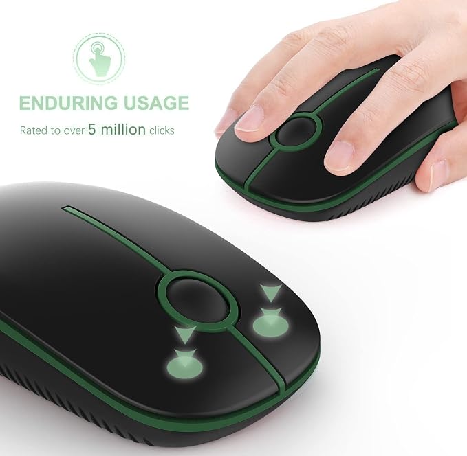 VssoPlor Wireless Mouse, 2.4G Slim Portable Computer Laptop Mouse with Nano Receiver Quiet Silent Optical Mice for Notebook, PC, Laptop, Computer-Black and Green