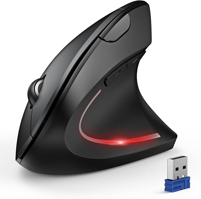 TECKNET Ergonomic Mouse, Wireless Bluetooth Vertical Mouse, 4800 DPI Optical Tracking, 6 Adjustable DPI, Quiet Clicks, 2.4GHz with USB A Receiver, 12 Months Battery, 6 Buttons, Wide Compatibility