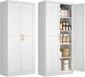 Polup White Kitchen Pantry Cabinet, 71 Inch Tall Metal Storage Cabinet with Doors and Shelves, Pantry Cabinets for Kitchen Storage, Freestanding Cupboard for Living, Dining Room, Assemble Required