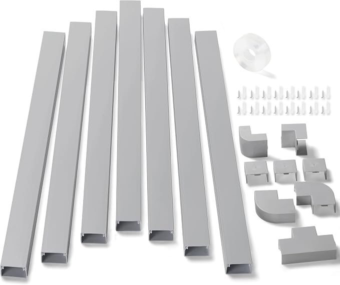 126in Cord Hider Kit (8 x L15.7in), ZhiYo Wire Hiders for TV on Wall, Paintable Cable Management Kit, Wire Cover for Wall Mount TV, Grey Cable Raceway, Cord Cover Wall Wire Management, W1.18in H0.67in