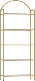 Hzuaneri Bookcase Bookshelf, Tempered Glass Bookshelves, Slim Shelving Unit for Bedroom, Bathroom, Home Office, Steel Frame, 5 Tier Gold BC21599G