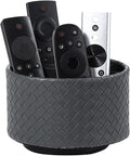 Rotating Remote Holder, PU Leather 360 Degree Rotating Desktop Organizer with 4 Compartments, Makeup Brush Holder Organizer for Vanity Desk, Grey PH118