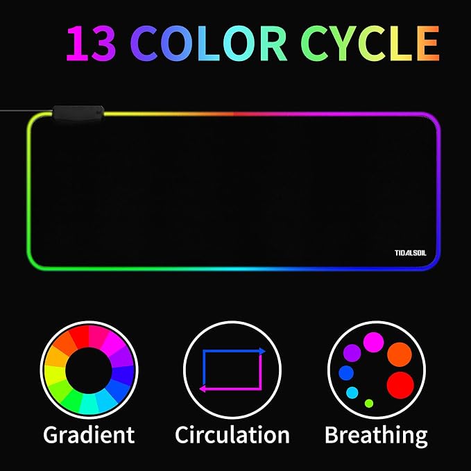 RGB Large Gaming Mouse Pad with 4Port USB Hub and 13Lighting Modes, Computer Keyboard Mouse Pad, Oversize Anti-Slip Rubber Base Mouse Mat for Computer PC Games (31.5 x 11.81 in Black,0.15in Thick)
