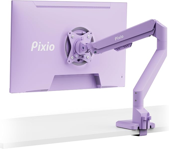 Pixio PS1S Wave Purple Single Monitor Arm Stand Desk Mount - Fits up to 32 inches Monitors and up to 19.8lbs. VESA Compatibility and Integrated Cable Management
