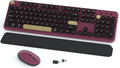 Links9+ Retro Wireless Keyboard and Mouse Combo, 104-Key Full-Size Floating Round Keycaps, 2.4G Plug & Play, USB & Type-C Ready, Ergonomic Set for Mac, Laptop, PC, Windows (Burgundy-Black)