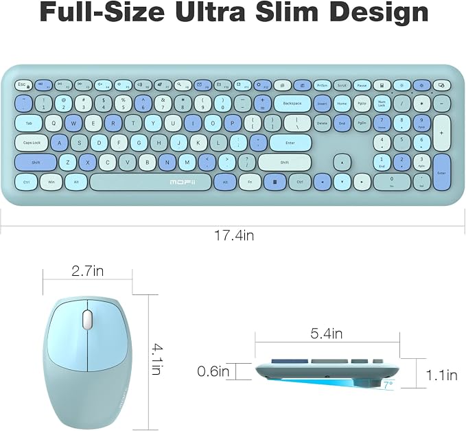 MOFII Wireless Keyboard and Mouse Combo Silent, Slim Compact 2.4G USB Full Size, Cute 110 Keys Keyboard for PC, Notebook, MacBook, Tablet, Laptop, Windows System