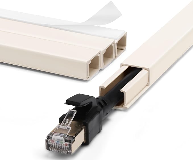 ZhiYo Cord Hider Wall for One Cord, 68in Cord Covers for Wires on Wall, Easy Install Cable Cover Wall, Cable Raceway Hide Cords, Cable Hider Cord Management Wall, 4X L17in W0.6in H0.4in Beige