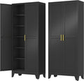 Metal Storage Cabinet with 2 Doors and 5 Adjustable Shelves - 74.8" Steel File Cabinet,Tool Cabinets for Office,Home,Garage,Gym,School (Black)