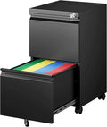 PEUKC 2 Drawers Mobile File Cabinet with Lock, Under Desk Rolling File Cabinet for Home Office, Organizes Letter Legal A4 Files, Black(Pre-Assembled)