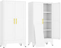erosoei 47" H Metal Garage Storage Cabinet, Metal Pantry Cabinet with 2 Doors, Locker Steel Cabinet with 3 Adjustable Shelves, Freestanding Cupboard for Garage,Office,Home,Gym,School
