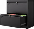METAN 2 Drawer Lateral File Cabinet with Lock, Black Metal Lateral Filing Cabinet for Home Office, Steel Wide Filing Cabinet Legal/Letter/A4, Assembly Required, 28.82" W x 15.75" D x 30.24" H