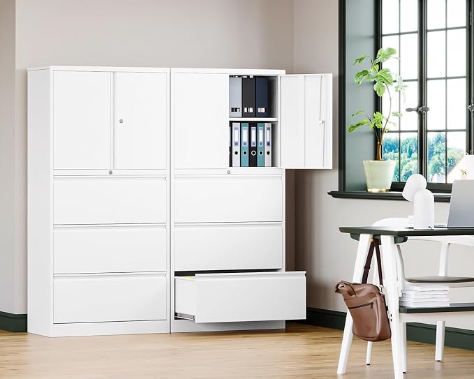 Letaya 3 Drawer Metal Storage Cabinets for Home Office,File Cabinet with Lock and 2 Adjust Shelves-Hang Filing Legal/Letter/A4/F4 Size（White）