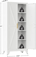 QINPTWUT 71" Metal Storage Cabinet with Doors and Shelves, Tall Pantry Cabinet in White with 2 Doors & 4 Adjustable Shelves, All-Steel Farmhouse Cupboard for Kitchen, Living Room,Home Office,Garage